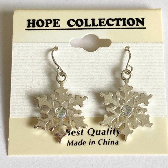 Snowflake Earrings Silver Plated AB Crystals Christmas Winter Snow Holiday X-Mas - Picture 5 of 12